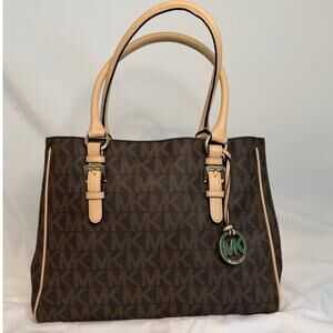 Michael Kors Brown Monogram Tote Bag with Gold Hardware
